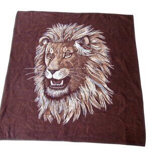 Vintage 80s Roaring Lion Brown Plush Blanket 53 x 73 Safari Weavers West Germany